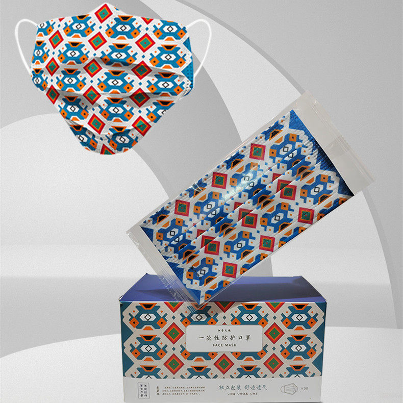西兰卡普文创一次性防护口罩国潮民族风印花50片独立包装时尚成人