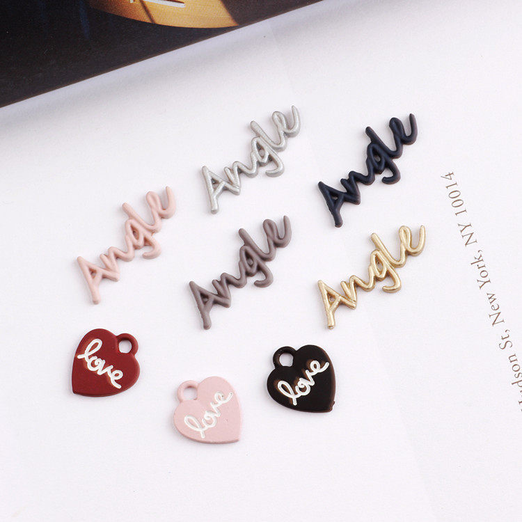 diy合金饰品发饰配件 韩国简约angel天使英文字爱心love吊牌挂件