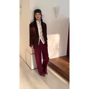 Softruler纯棉斜纹直筒法式显瘦中线裤 绛红/卡其/藏蓝