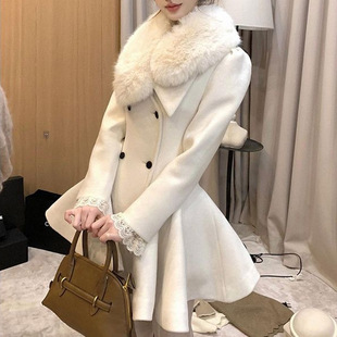 【不带毛领】掐腰夹棉毛呢大衣富家千金加厚呢子外套