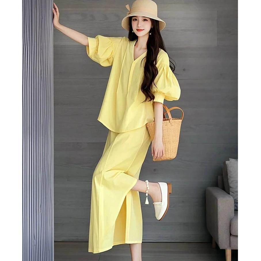 春季穿搭一整套气质韩版高级感绝美漂亮时尚洋气黄色衬衫套装裙女