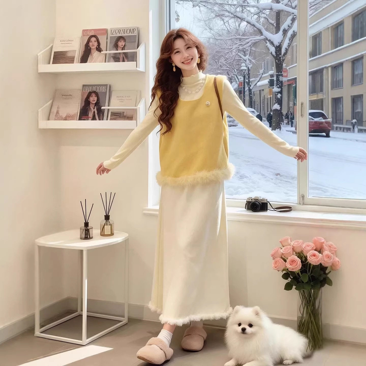 秋冬高级感穿搭一整套装2026新款衬衫巨好看马甲叠穿连衣裙套装女