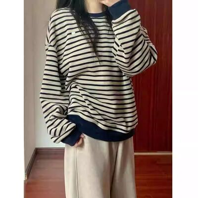 美式oversize条纹圆领卫