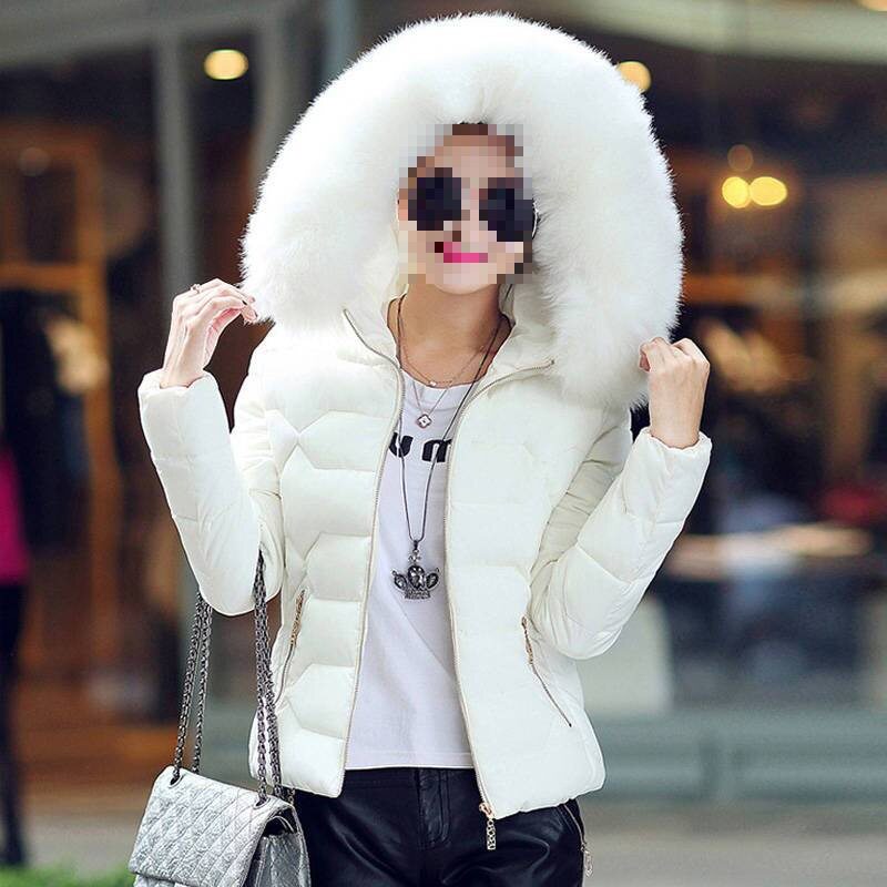 冬季修身小棉袄新款羽绒棉服女士短款加厚棉衣大毛领防寒外套