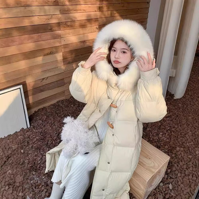 羽绒服女中长款过膝2025年新款冬季显瘦百搭面包服狐狸大毛领外套