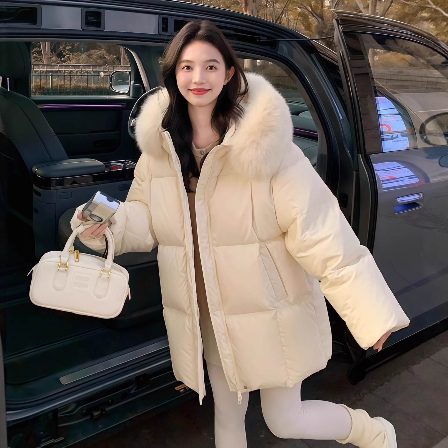 莫斯科的冬三星可溯源鸭绒2025真狐狸毛领中长款女加厚羽绒服外套