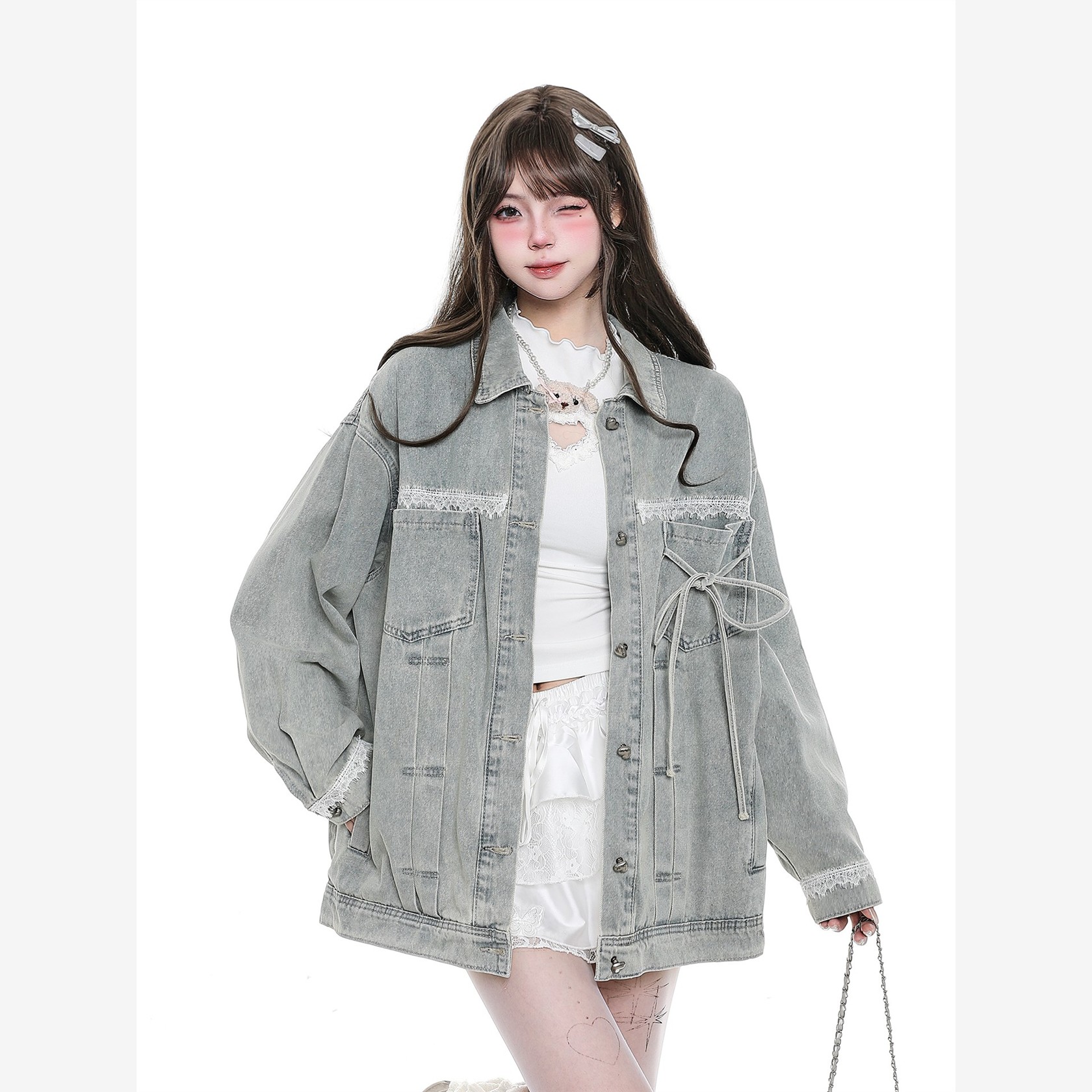 美式覆古毛边做旧破洞牛