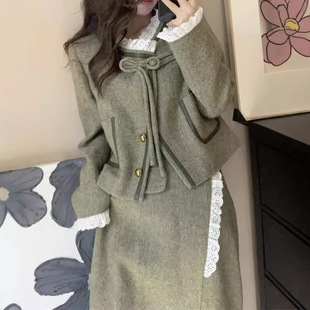 秋冬季套装新款小个子小香风高级感设计气质短外套+半身裙两件套