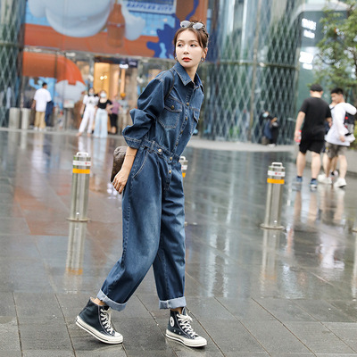 港风牛仔连体裤女2025长