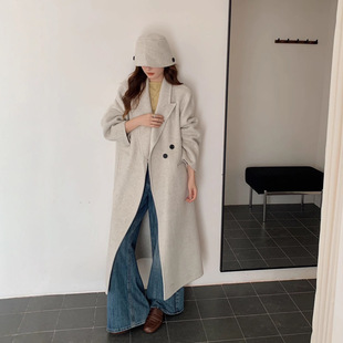 送包包韩系秋冬正肩款 领通勤风外套 长毛过膝羊毛大衣外套女西装