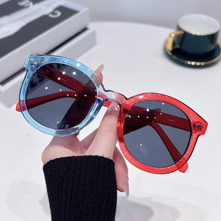 保罗雷朋官网跨境新奇装 饰搞怪太阳眼镜蓝红撞色大框圆形太阳镜20