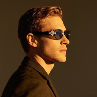 保罗雷朋官网跨境欧美风椭圆小框太阳镜金属镜腿镶钻扇形无框个性