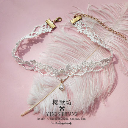 法式复古蕾丝珍珠choker颈带韩国少女白色超仙锁骨链项圈脖子饰品