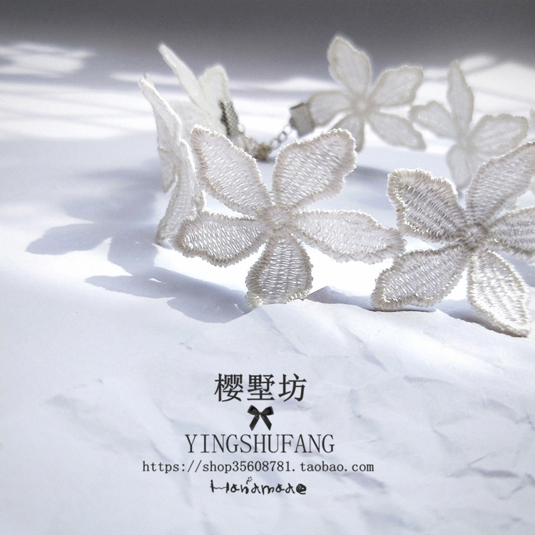 韩国版白色蕾丝花朵短款饰品简约