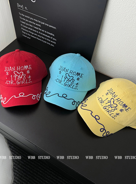 韩系重工爱心1968刺绣鸭舌帽女户外休闲小众遮阳帽显脸小棒球帽男