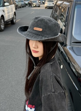 WBB复古西部牛仔帽女显脸小卷边渔夫帽休闲户外大帽檐遮阳帽子