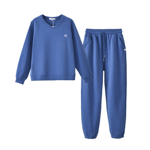 egg韩单春季纯棉2025新款时尚运动套装女春秋V领卫衣运动裤两件套