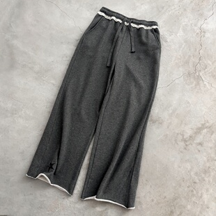 柔软亲肤运动裤 脚卷边休闲直筒微喇裤 女裤 毛圈棉刺绣星星卫裤