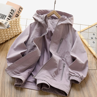 夹克宽松户外上衣 梭织连帽冲锋衣外套女2026新款 亲子装 春季