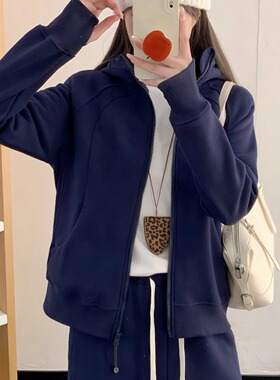 LU家原版~高货100%纯棉秋冬加绒加厚一体绒连帽卫衣开衫插肩外套