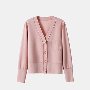 春秋宽松休闲百搭长袖 早秋薄款 2025新款 女 上衣外套 V领毛边开衫