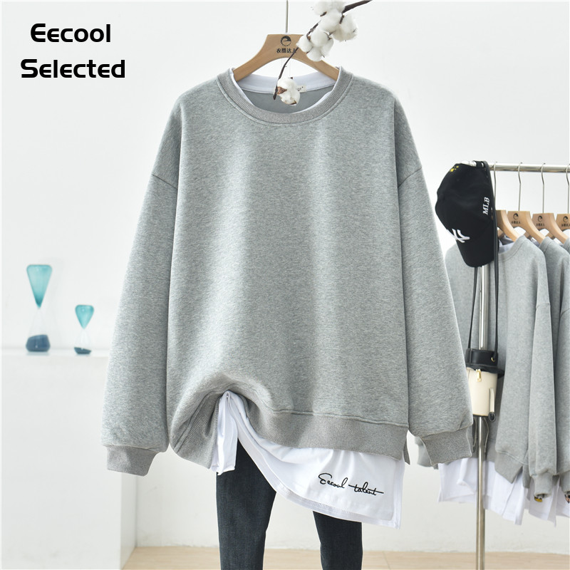 加绒加厚新款灰色假两件冬季卫衣