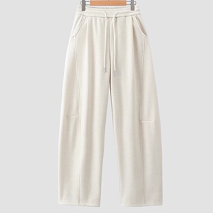 冬季加绒极简捏褶休闲窄版弯刀阔腿裤女加厚设计感运动裤直筒卫裤