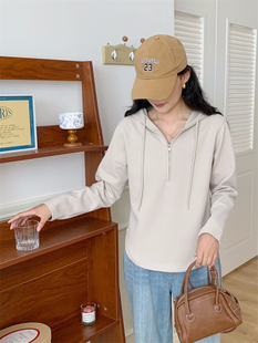 春季半拉链连帽打底卫衣女2025新款春秋季爆款女款显瘦打底衫女士