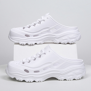 女沙滩凉鞋 白色洞洞鞋 外穿防滑厚底增高5cm无后跟凉拖鞋 女款 夏季