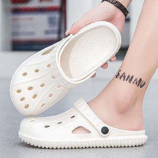 白色洞洞鞋男夏季包头透气沙滩鞋便携轻便鸟巢拖鞋男女海边洞洞鞋