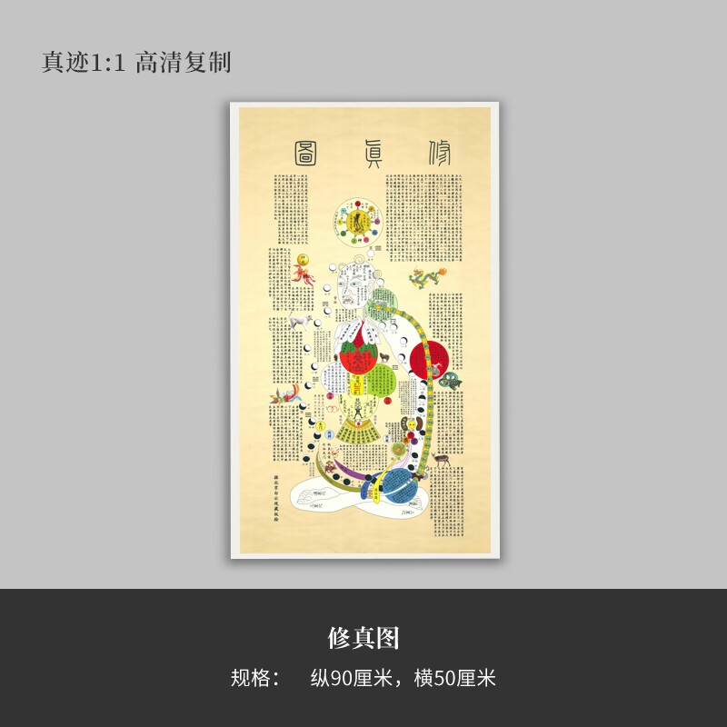 国画《修真图》高清原大复制品立轴装饰画