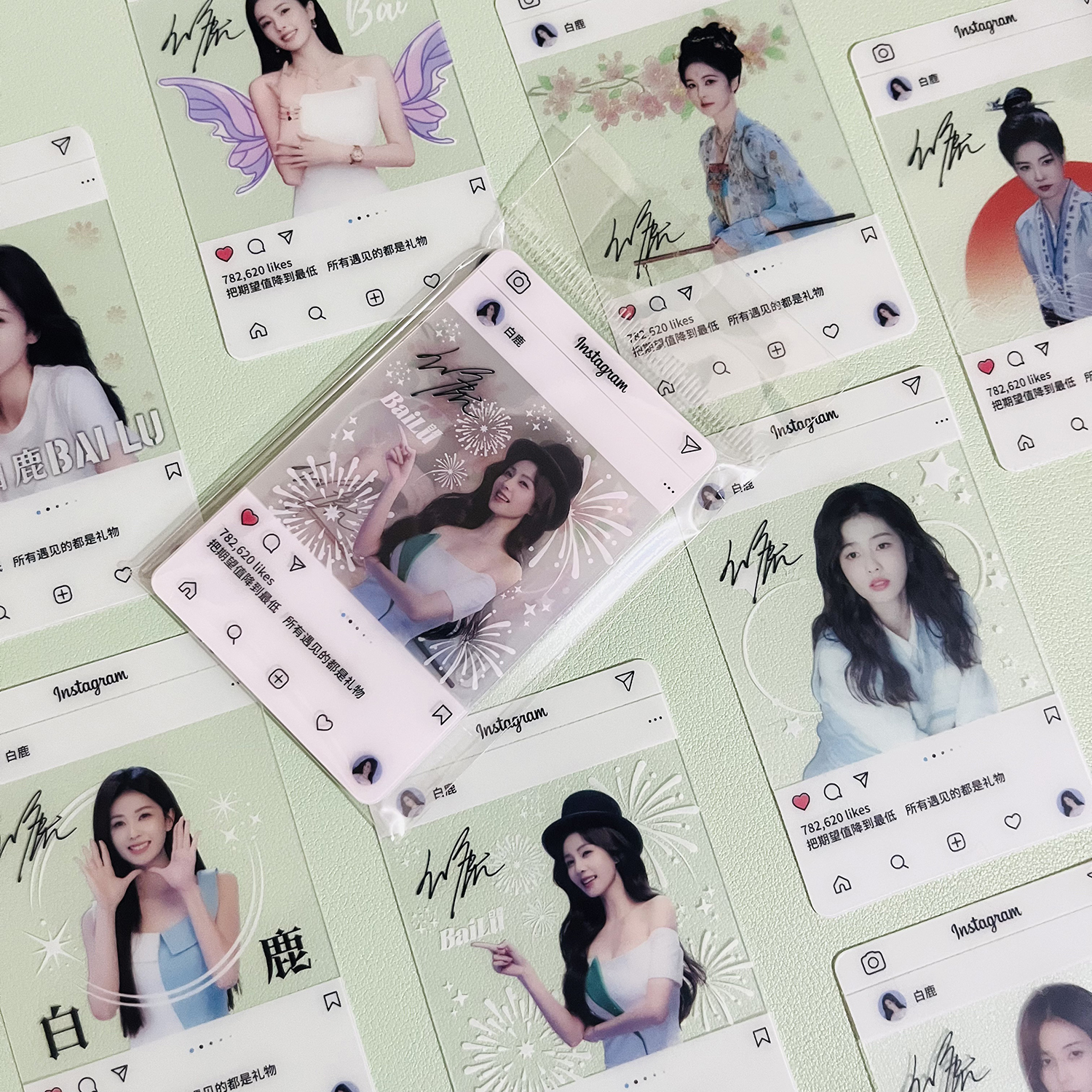白鹿新款透卡 明星周边同款亲笔签名写真照片高清收藏透明小卡片