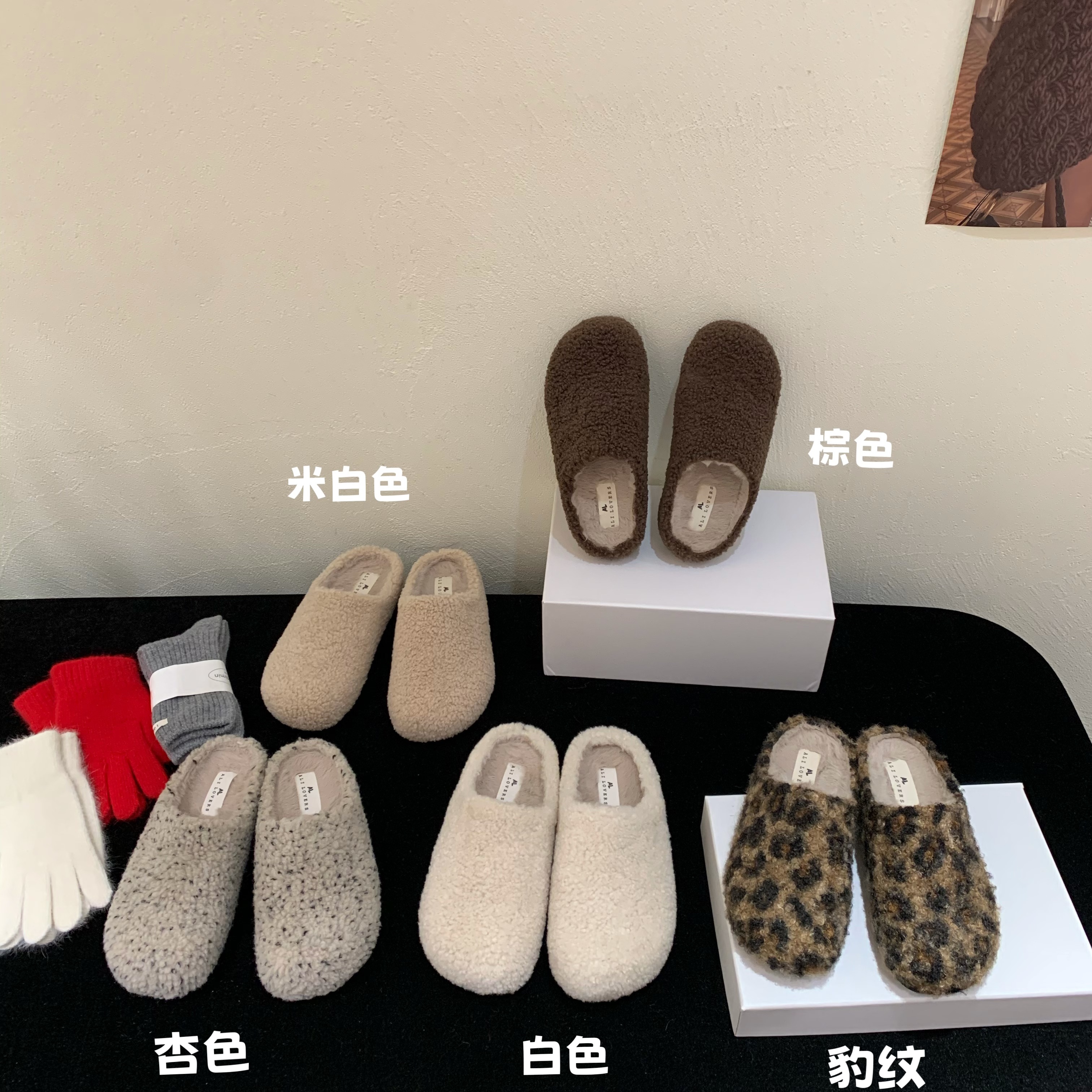 内增高勃肯半拖鞋女冬季加绒保暖羊羔毛棉拖鞋毛呢一脚瞪外穿