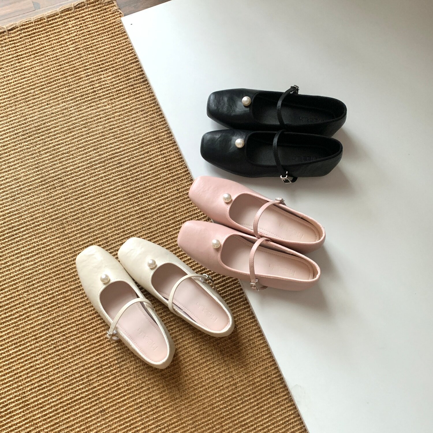 方头一字带搭扣珍珠内增高玛丽珍鞋女单鞋隐形增高复古气质小个子