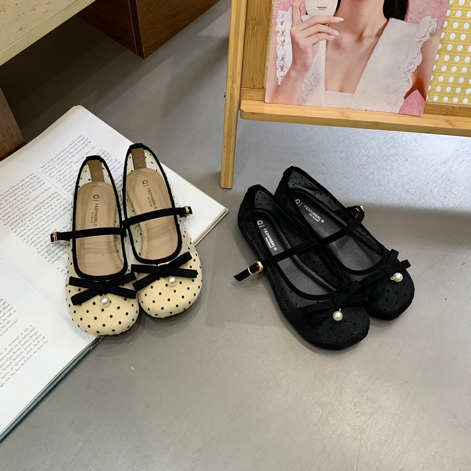 2026春季新款温柔波点网纱平底浅口玛丽珍单鞋女配裙子芭蕾舞鞋