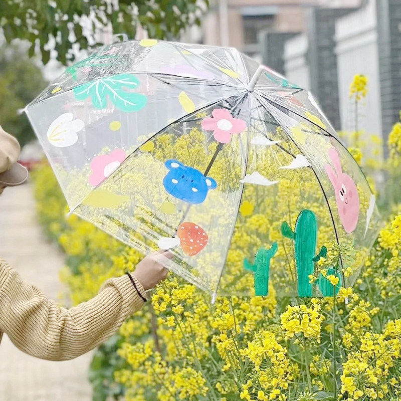 儿童伞绘画diy透明雨伞画画手工涂鸦色幼儿园美术空白手绘透明扇