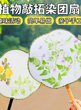 古风团扇植物敲拓染锤儿童手工diy材料凉扇制作树叶花草拓印扇子