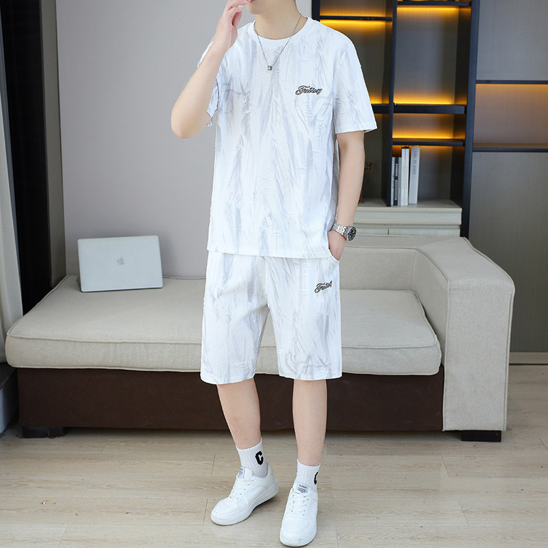 男士夏季休闲运动套装短袖短裤凉感透气百搭潮流两件套
