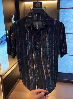 夏季欧货冰丝薄款短袖衬衫男士时尚休闲百搭半袖衬衣轻奢男装F822