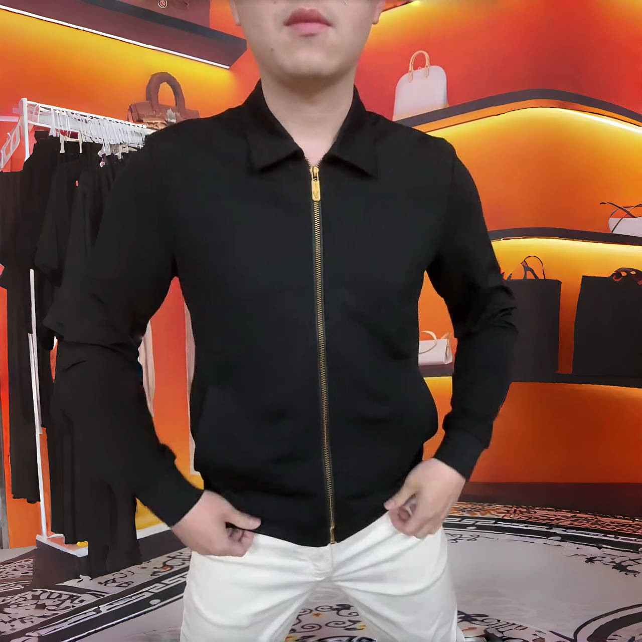 秋季男士翻领长袖时尚外套男经典打底轻奢高级感拉链开衫88修身