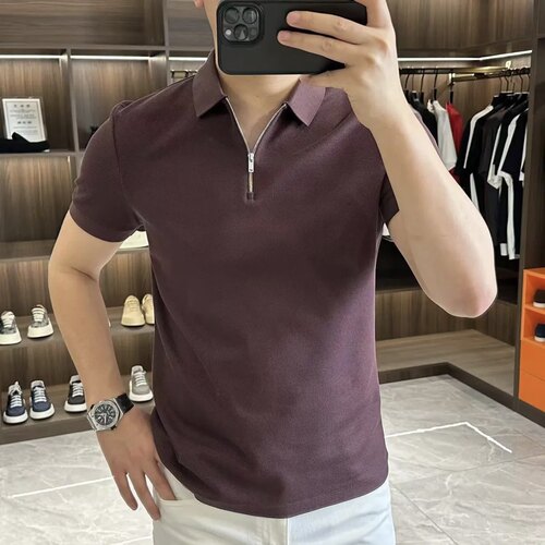 夏季新款男士短袖Polo衫高端翻领拉链款t恤纯色修身半袖男装