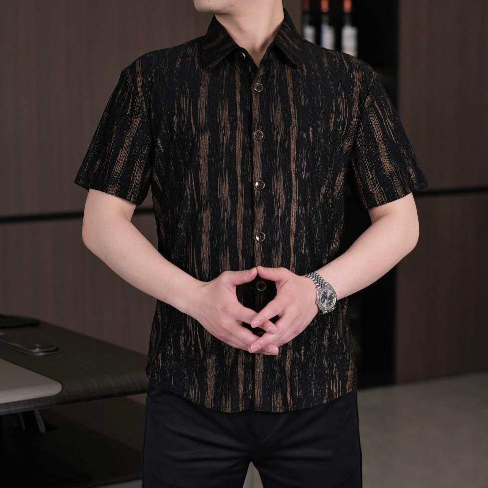夏季潮流轻奢个性百搭短袖雅痞男士款翻领衬衫时尚休闲薄款商务