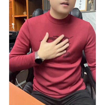 2025-8990男士秋冬加绒加厚款男长袖T恤冬季加厚打底衫休闲