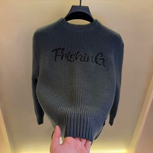 高档冬季新款圆领美式毛衣男士时尚潮流针织衫打底衫轻奢男装8902