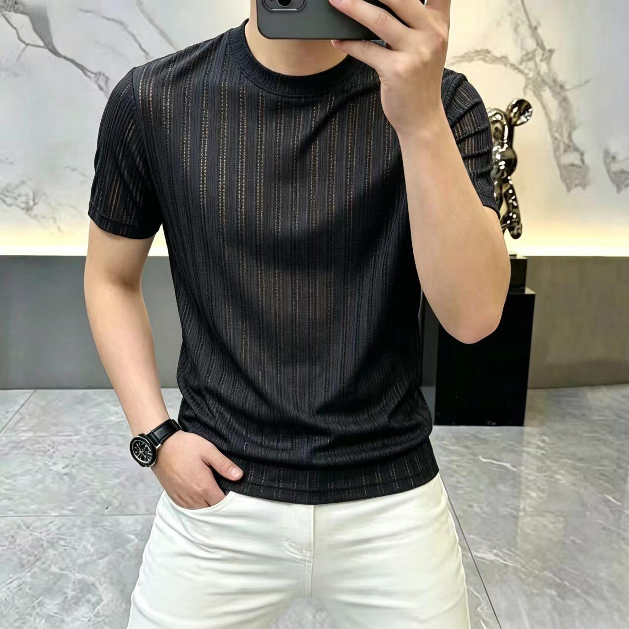夏季男士薄款高档短袖T恤透气纯色简约圆领休闲把挨打半袖男T恤