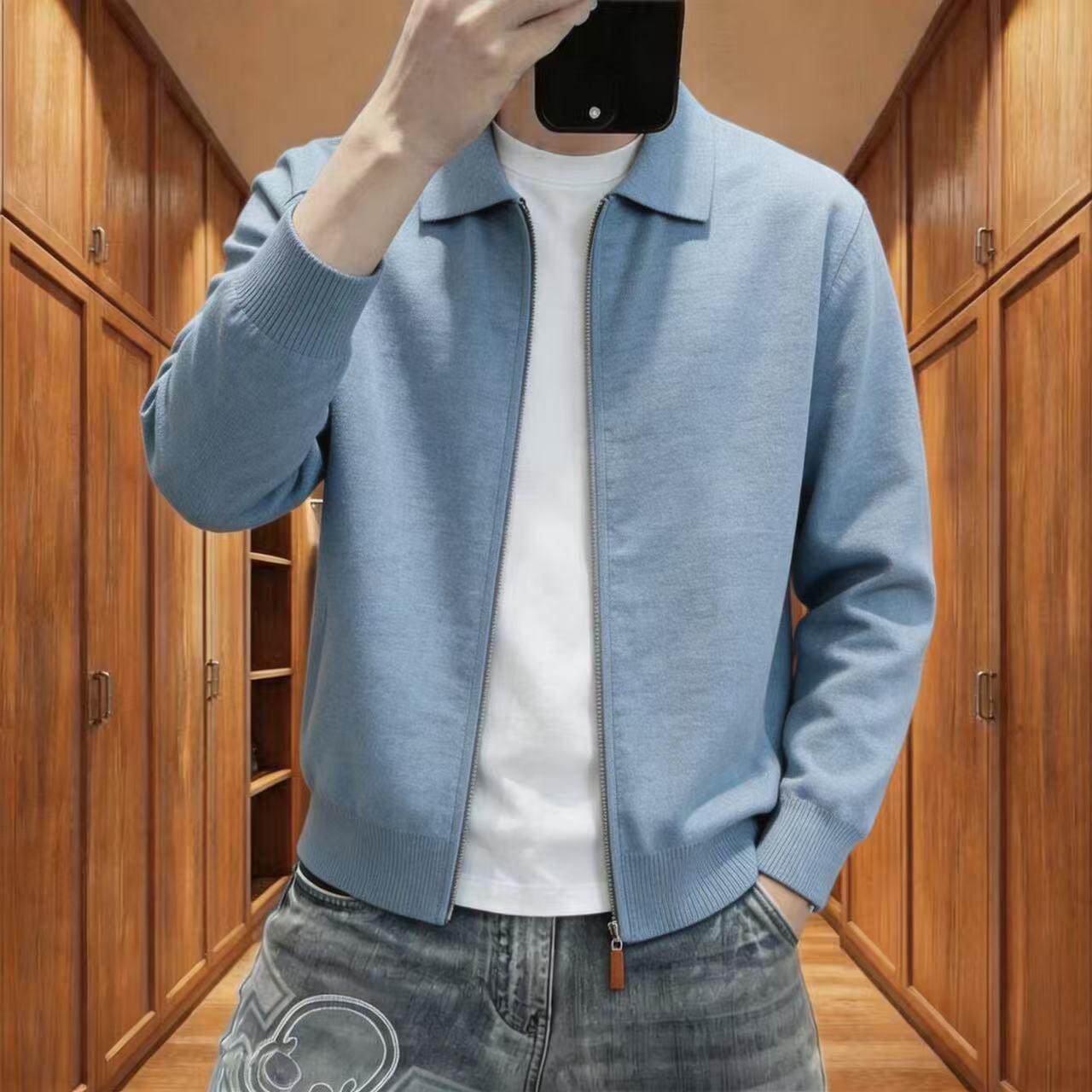【轻奢时尚】秋冬季男士翻领百搭潮流休闲宽松针织开衫外套LO2807