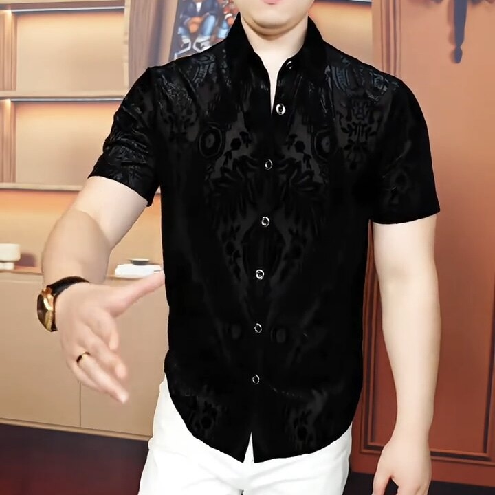 《盘龙花》2025夏衬衫男士修身翻领帅气商务休闲百搭潮流时尚个性