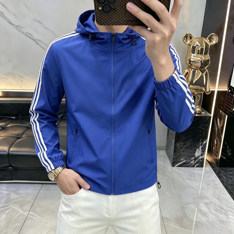 高档新款春秋夹克上衣连帽冲锋衣运动休闲防风外套男G1802
