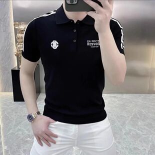 百搭翻领半袖 时尚 印花319 T恤男针织冰丝POLO衫 欧货轻奢高品质短袖