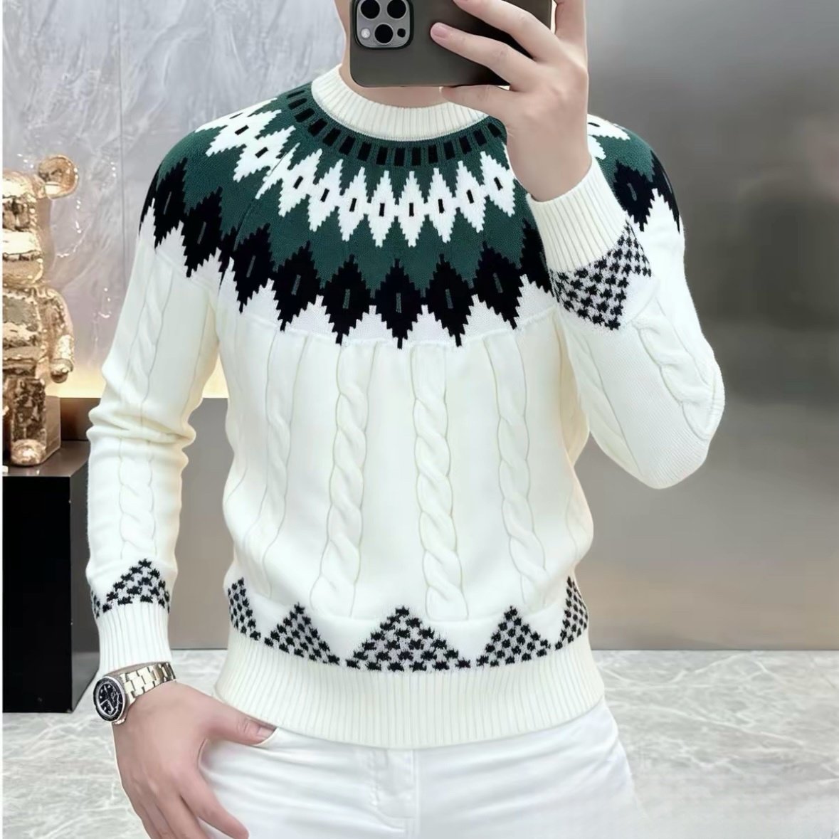 秋冬季新款加厚圆领男士毛衣潮流民族风潮牌时尚休闲长袖针织衫,男装,针织衫/毛衣,淘宝优惠券,粉丝福利购,淘宝优惠卷